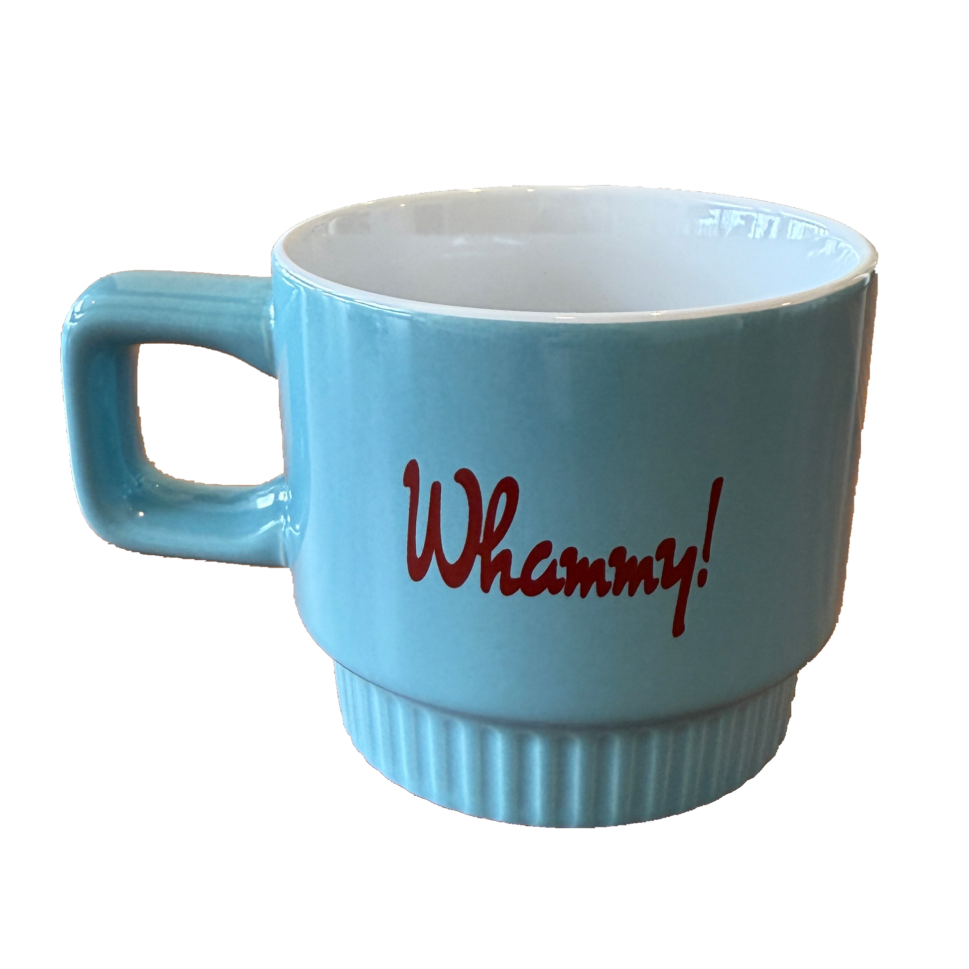 Light blue mug with 'Whammy!' text on a white background
